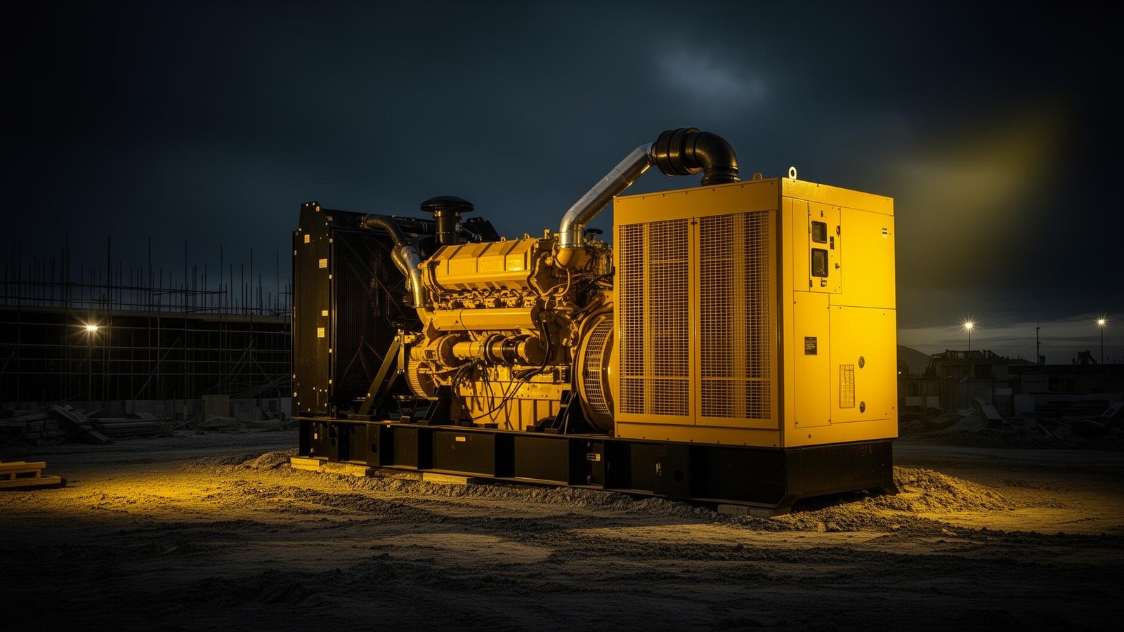 Gerador industrial em canteiro de obras